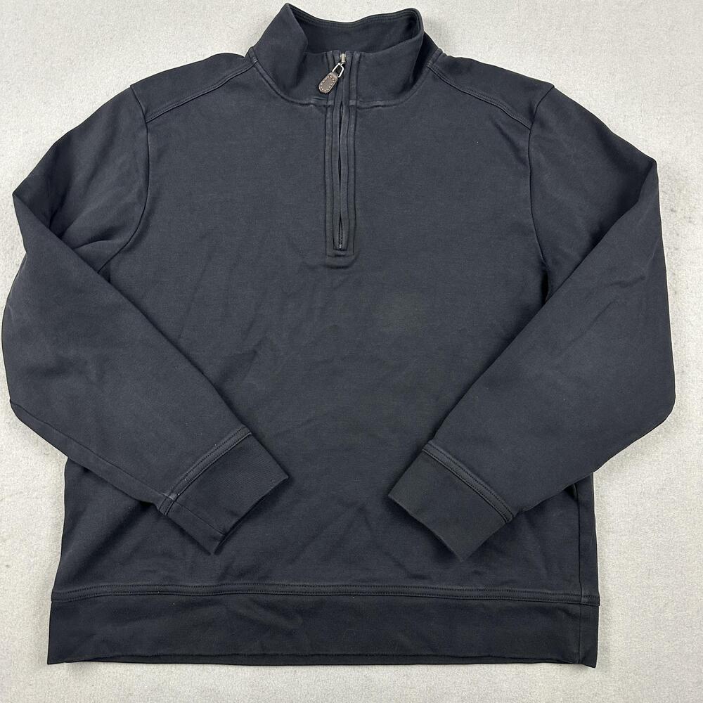 Tommy Bahama Sweater Men Medium Black 1/4 Zip Mock Neck Logo Pullover M